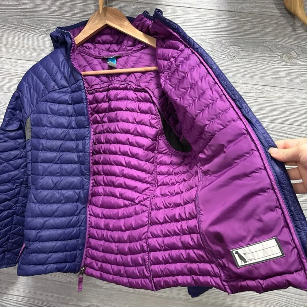 Eddie Bauer First Ascent Kids Girls Puffer Jacket Large 14/16 Purple Hooded Down